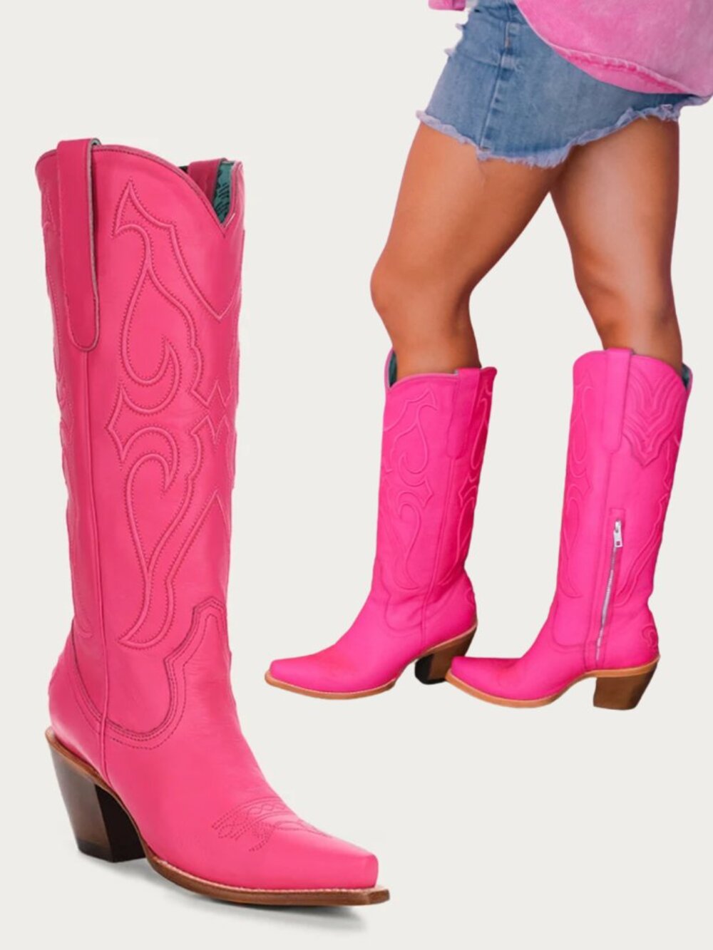 Corral EMBROIDERY Hot Pink FUCHSIA TALL TOP SNIP TOE COWBOY Western BOOT NWT